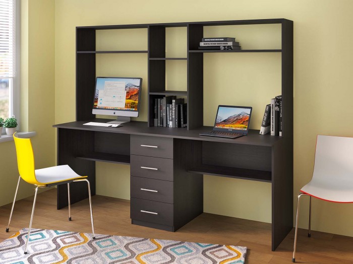 Двойно бюро с надстройка E3 (тъмно венге)